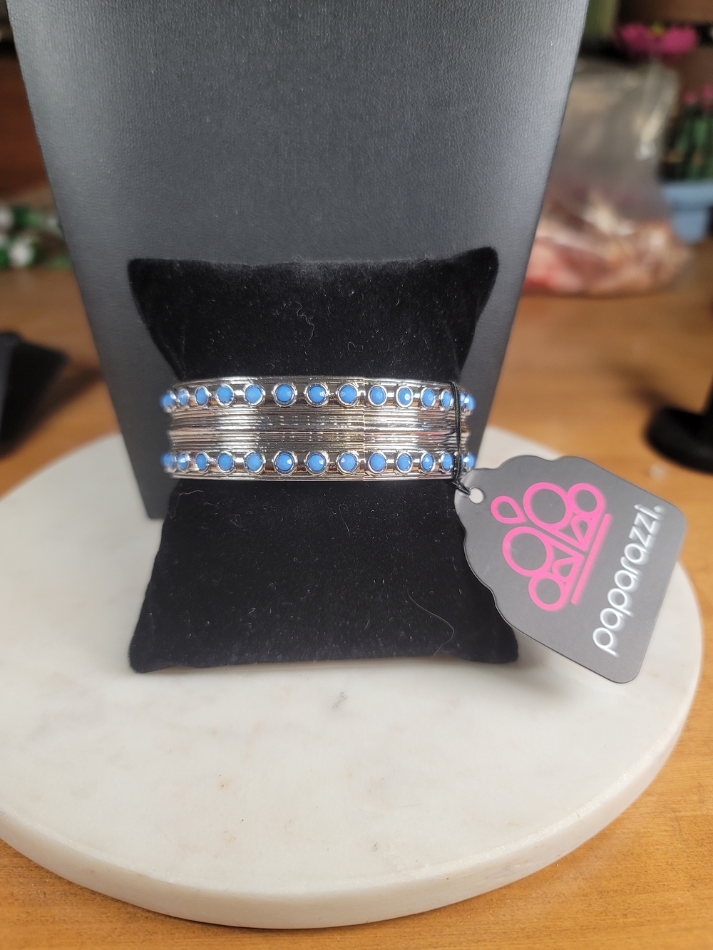 Paparazzi Blue Stone Silver Cuff Bracelet